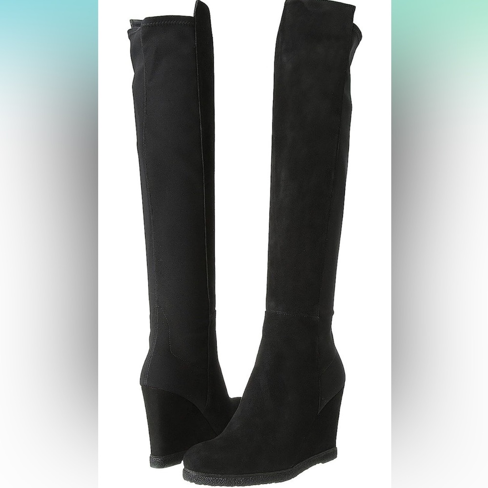 Stuart Weitzman Black Demiswoon Over The Knee Wedge Boot Suede Tall Heels 9